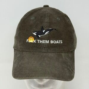 Big Accessories Orca F*<k‎ Them Boats Corduroy Dad Hat Brown Adjustable Cap